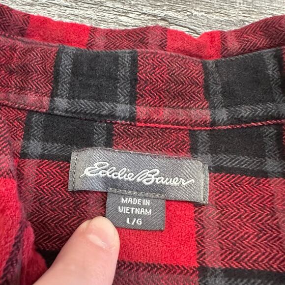 Eddie Bauer Red Black Buffalo Plaid Mens L Cotton Button Up Flannel Button Shirt - Picture 4 of 10